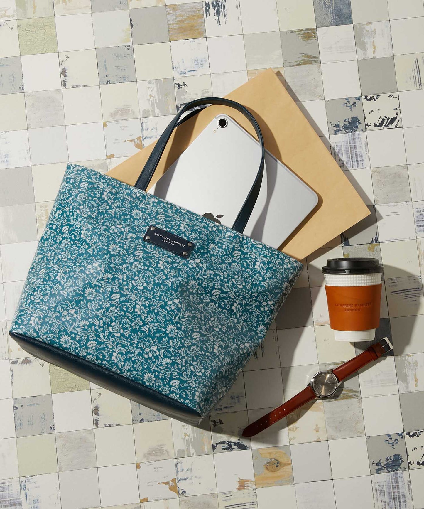 <WOMEN> オリジナル総花柄 横型トートバッグ