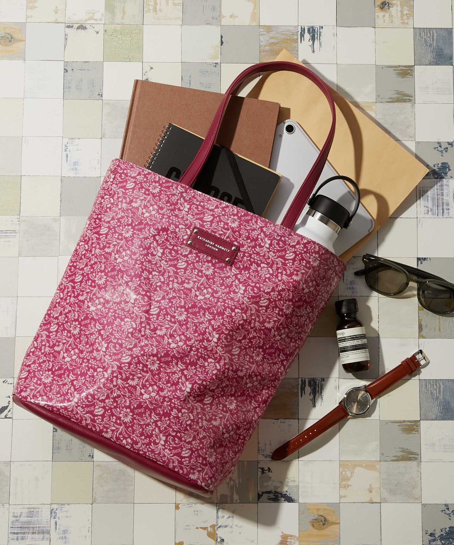 <WOMEN> オリジナル総花柄 縦型トートバッグ