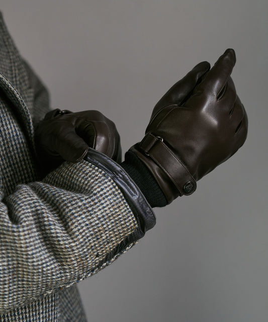 ＜MEN＞【タッチパネル対応】羊革×マイクロボア ベルト付き手袋（KHM-1045）